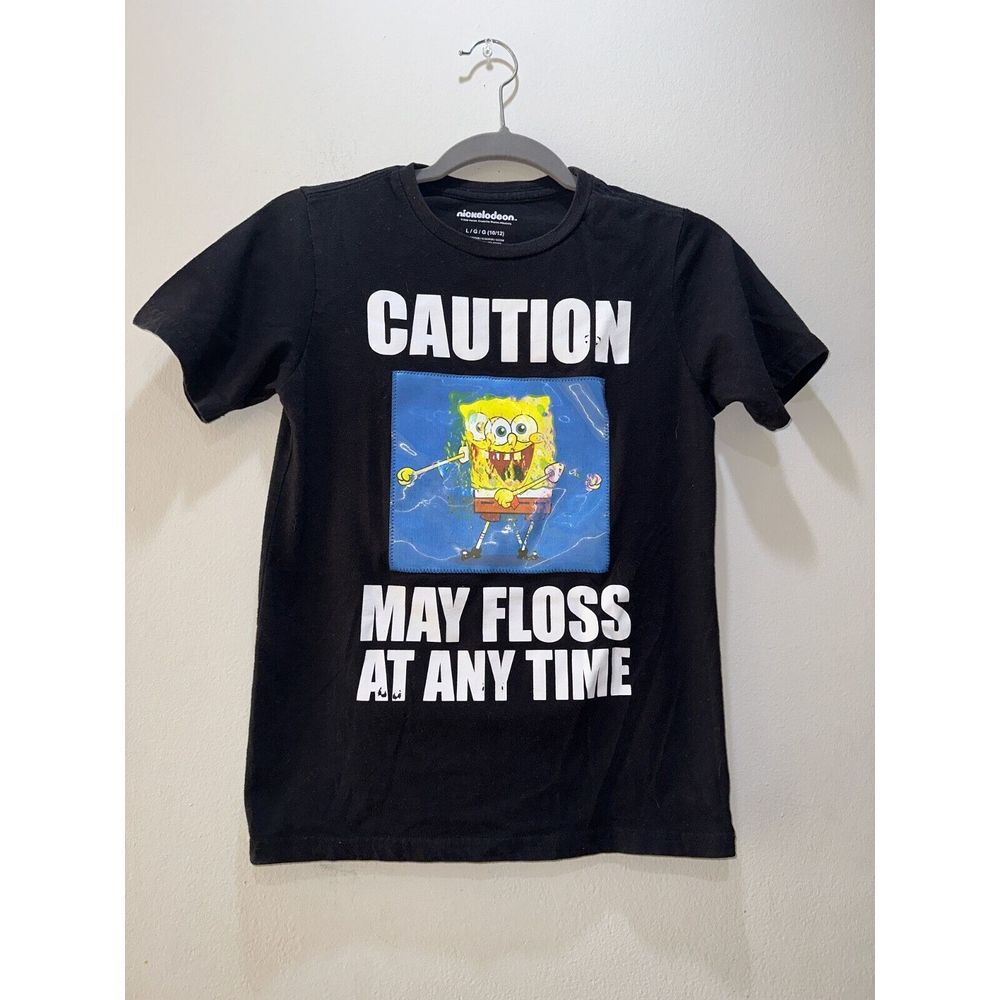 Nickelodeon t‎ shirt kids Bob spong Black boys L (10-12) casual cotton